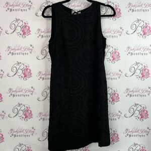 LOFT dress floral swirl print tie up ribbon ties Black Textured Mini Dress